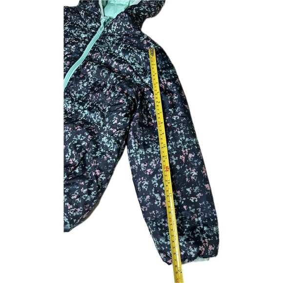 Eddie Bauer Girls Reversible Hooded Down Jacket (Aqua/Navy Print, M 10/12) - Picture 9 of 10